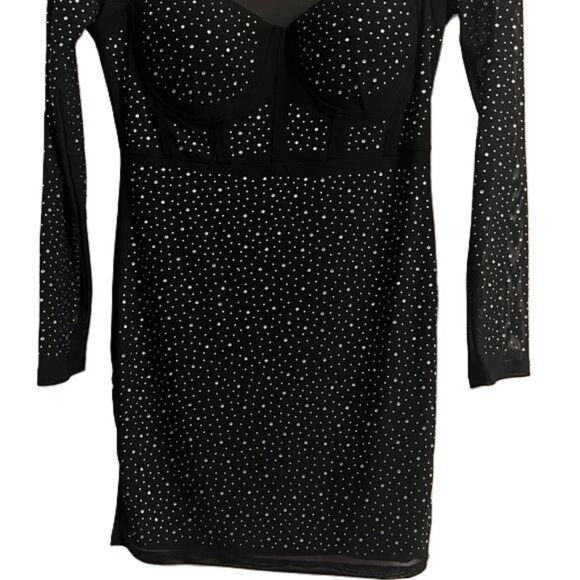 Iris Chic Black Long Sleeve Dress with Silver Accents, Medium - Picture 4 of 5